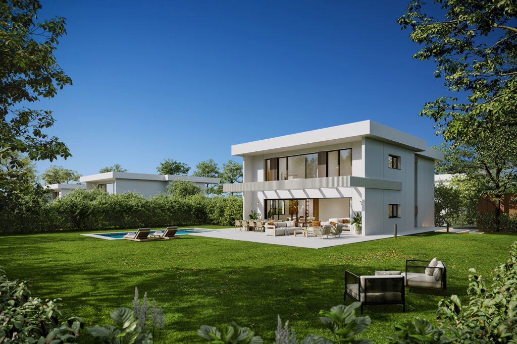 Promoción obra nueva vivienda unifamiliar de lujo con jardín y piscina. Valdemarín y la Florida. Madrid